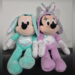 Lot of two Officially Licensed Disney Minnie & Mickey Mouse Easter Bunny Plush